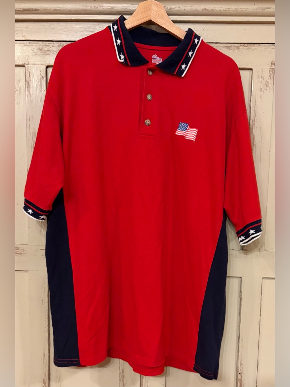 Mens Patriotic Polo Made in USA 250th July 4th Red White Blue Stripes Flag XL